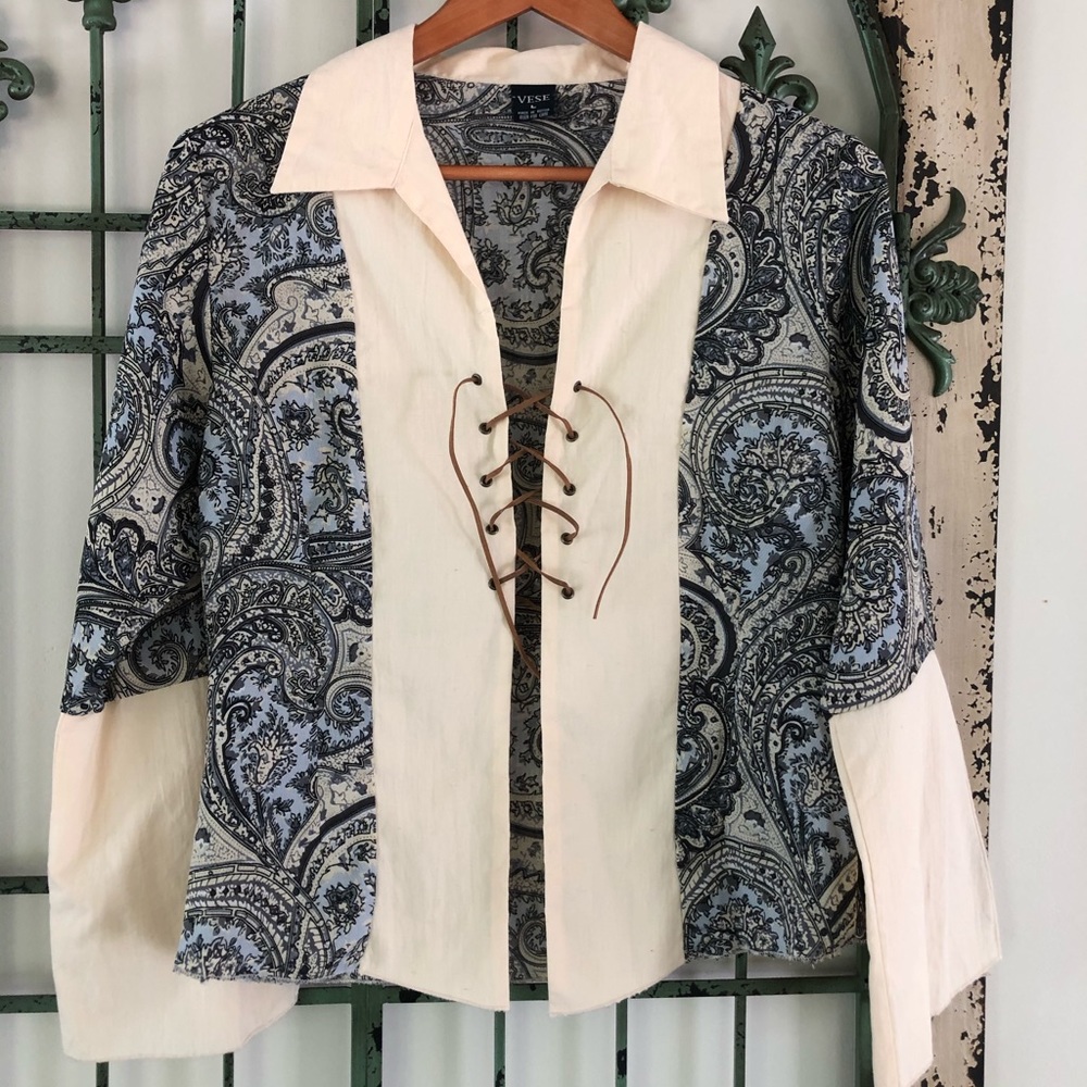 70’s inspired blouse with faux suede tie detail